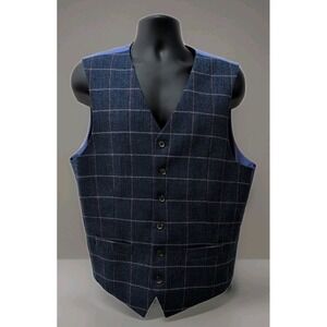 Samuel Windsor Wool Waistcoat Vest Jacket Size 42 Blue Satin Suit Tweed Prep Men
